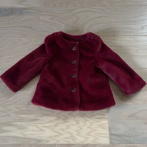Old Navy toddler girls button-up soft red faux fur coat jacket size 18-24 months